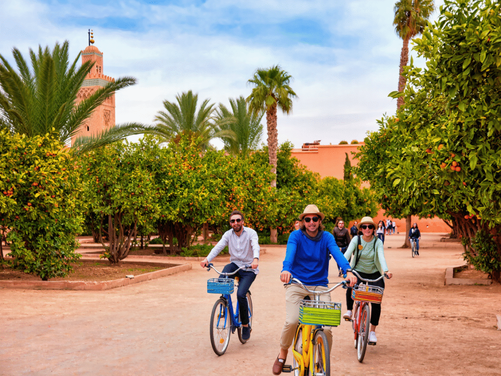 Marrakech Bike Tours, Marrakech Morning Bike Tours, Marrakech bike tour in the Palmeraie palm grove at sunset